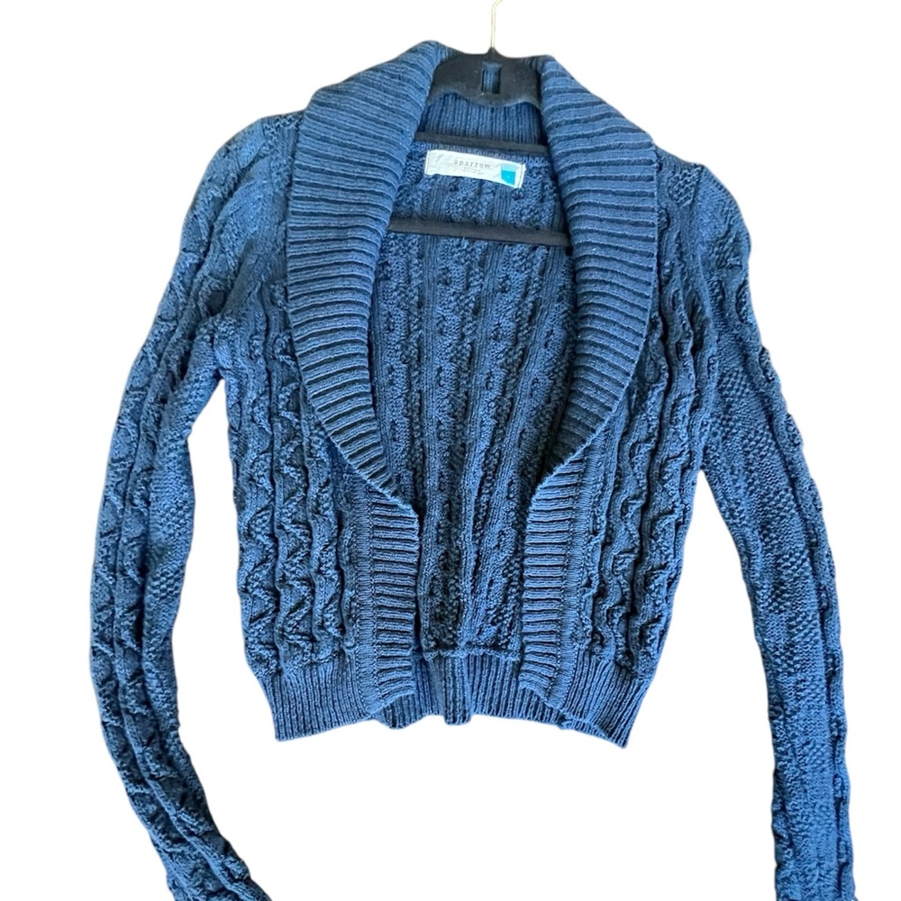 Anthropologie Sparrow Cable Knit Shrug Cardigan Sz S Navy Blue